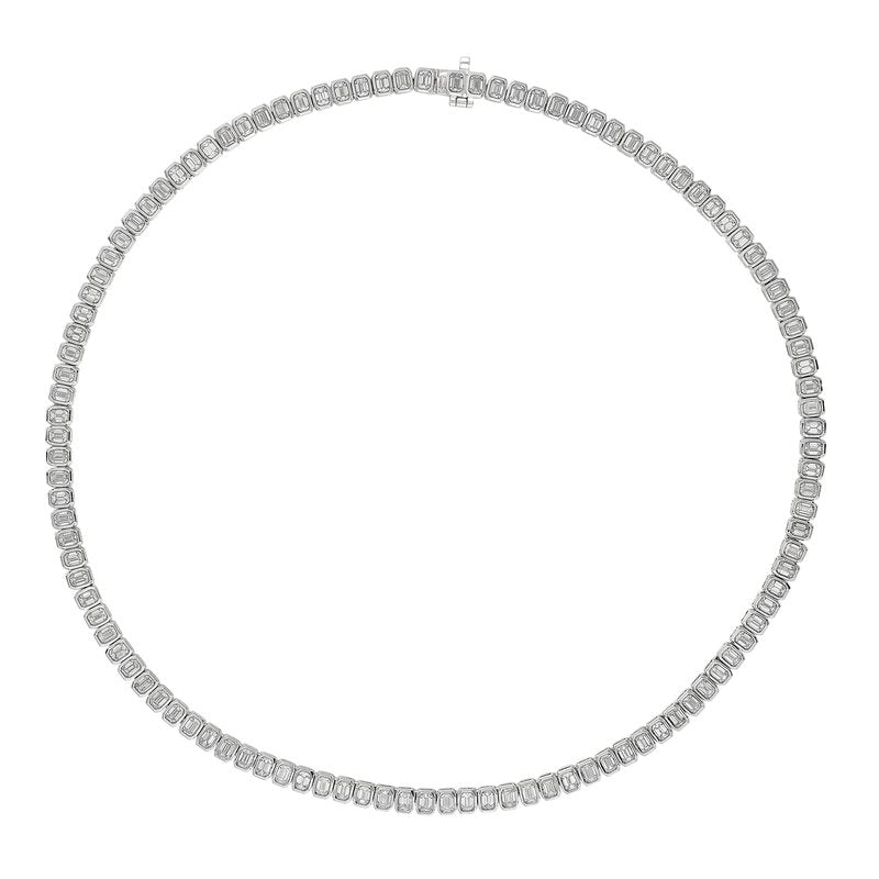 16 1/2 CTW Lab Grown Emerald Cut Bezel Tennis Necklace