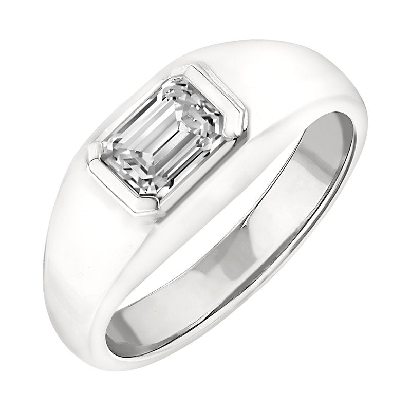 14KT Gold Lab Grown Emerald Cut Diamond Half Bezel Men's Ring