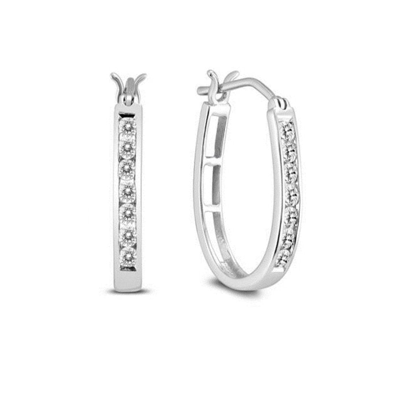 Sterling Silver Lab Grown Diamond Channel Set Huggies