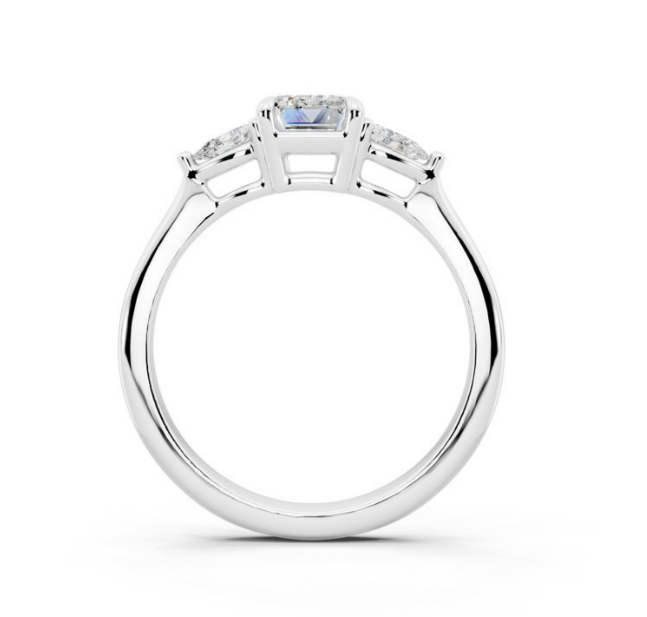 Centre Emerald Cut Lab-Grown Diamond With Petite Pear Side Stone Ring
