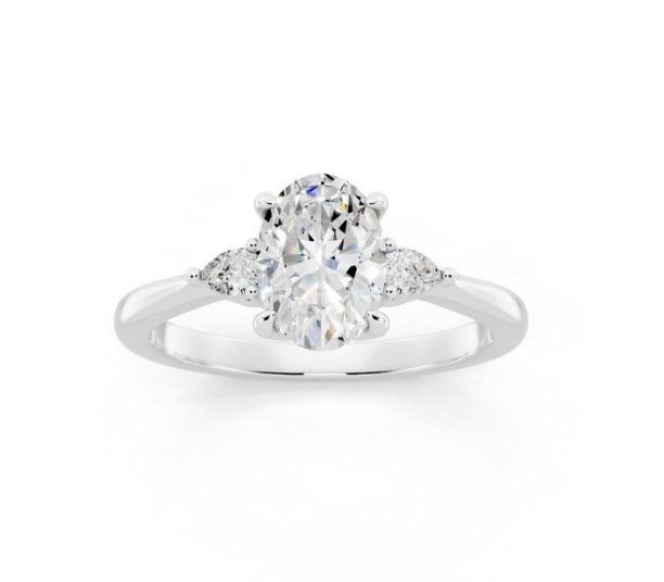 Centre Oval Cut Lab-Grown Diamond With Petite Pear Side Stone Ring