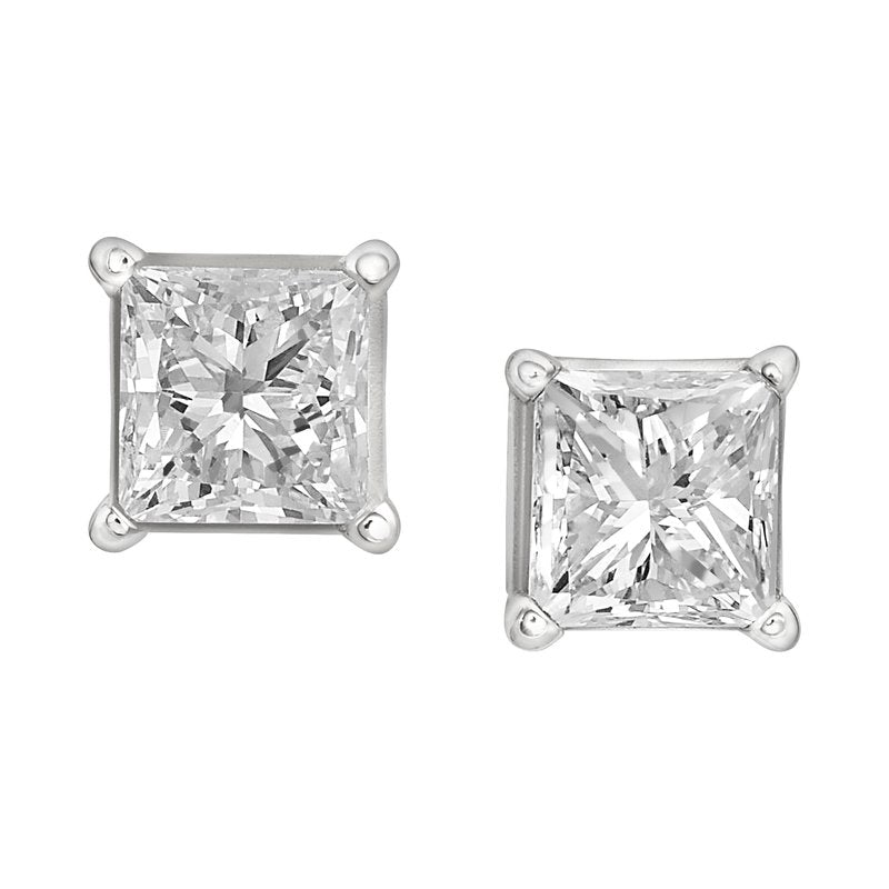 14KT GOLD LAB GROWN PRINCESS SOLITAIRE STUD EARRINGS