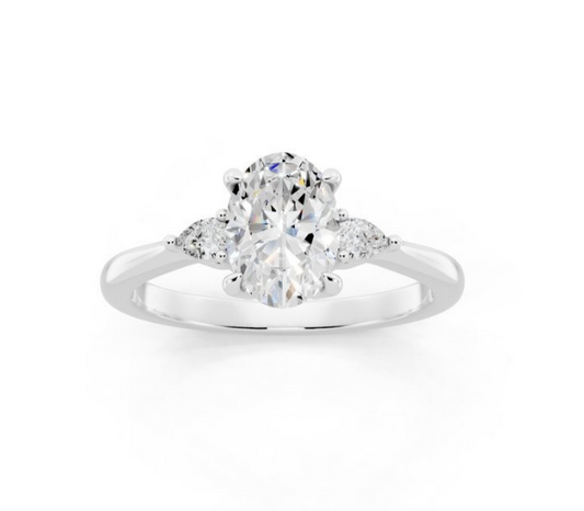 Centre Oval Cut Lab-Grown Diamond With Petite Pear Side Stone Ring