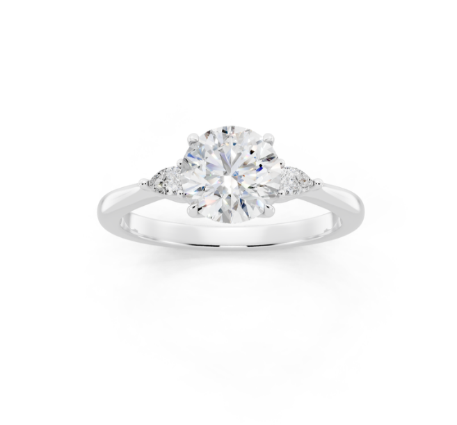 Centre Round Lab-Grown Diamond With Petite Pear Side Stone Ring