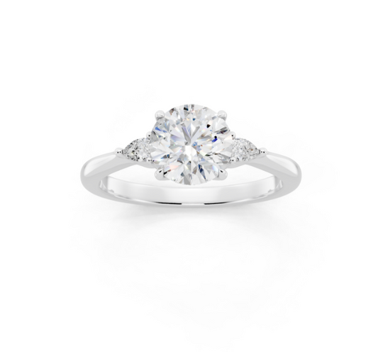 Centre Round Lab-Grown Diamond With Petite Pear Side Stone Ring
