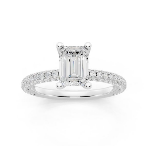 Emerald Cut Lab-Grown Diamond Double Hidden Halo Ring