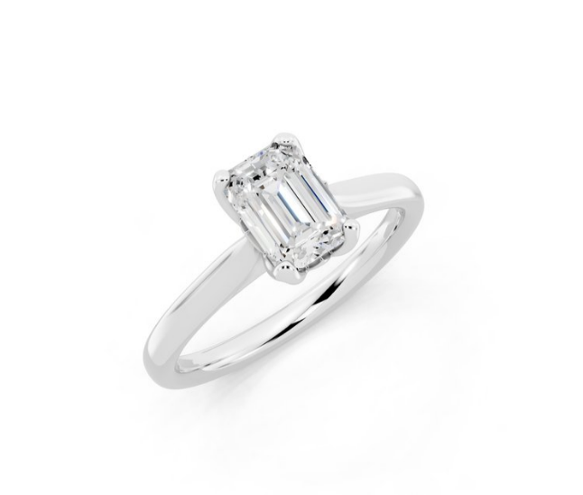Emerald Cut Solitaire Lab-Grown Diamond Petal Prong Ring