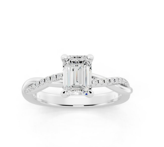 Emerald Cut Petite Twisted Ring Lab-Grown Diamond