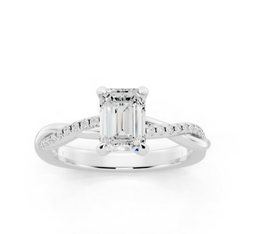 Emerald Cut Petite Twisted Ring Lab-Grown Diamond