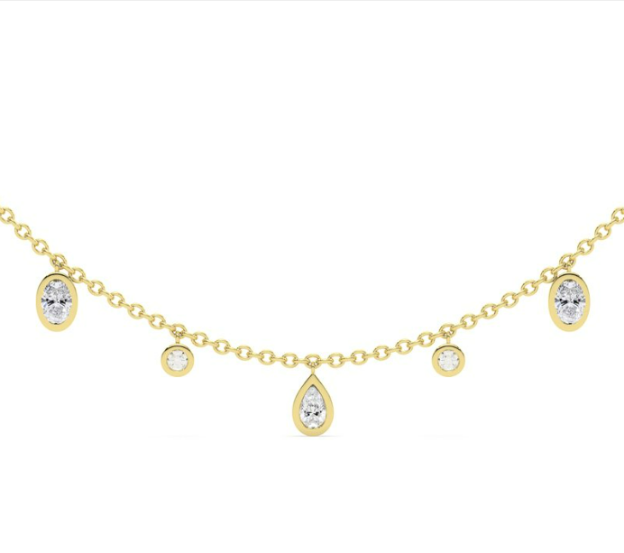 1 CTW Lab Grown Oval And Round Bezel Drop Necklace