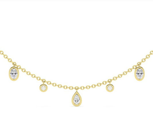 1 CTW Lab Grown Oval And Round Bezel Drop Necklace