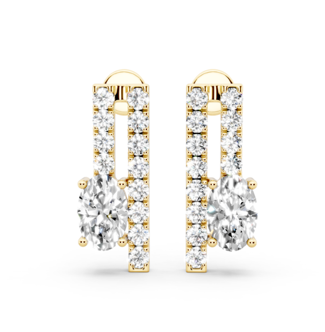 1 1/4 CTW Oval and Side Round Pave Fashion Earrings