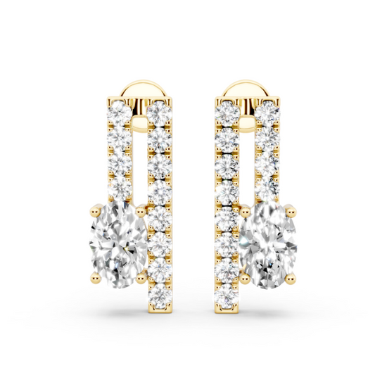 1 1/4 CTW Oval and Side Round Pave Fashion Earrings