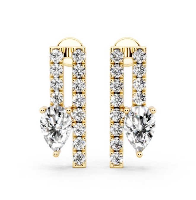 1 CTW Pear and Side Round Pave Fashion Earrings